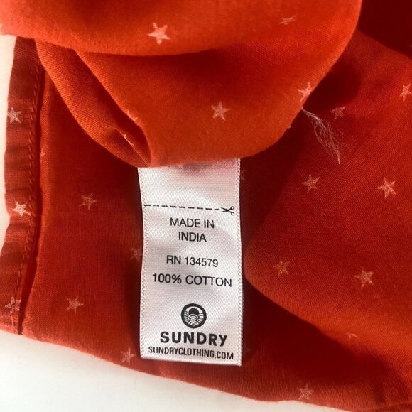 Sundry Star Print Shirt  S Button Down Gauze Collared Orange Novelty Print - Picture 6 of 7